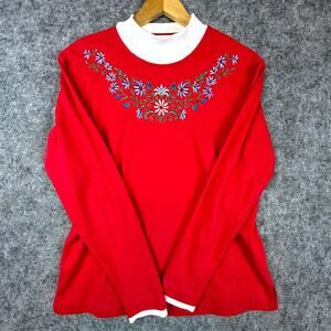 Vintage Vicki Wayne Top Women Small Red White Holiday Grandma Double Mock Folksy